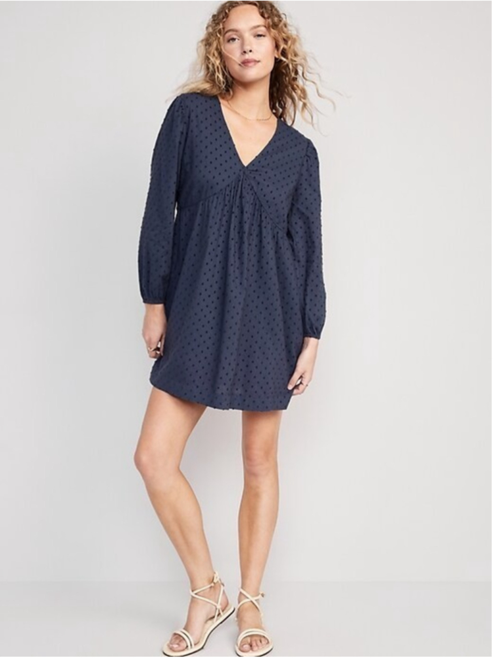 Old Navy Clip Dot Mini Dress Swing Swiss Dot Navy Sz XL Milkmaid Boho Peasant